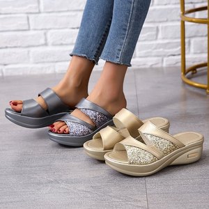 Sandales compensées à paillettes pour femmes grandes tailles, à bride unique, couleur unie, plateforme, collection été 2026, vente en gros - Product Image 1