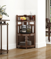 Étagère d'angle en bambou naturel avec porte, meuble de rangement à trois niveaux, nouveau style chinois, présentoir peu encombrant pour salon ou coin mural