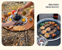 Barbecue portable multifonctionnel pour extérieur, avec réchaud à charbon et table intégrée, idéal pour le camping