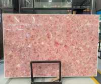 Grande dalle de quartz rose translucide polie, pierre semi-précieuse rose, panneau mural rétroéclairé, comptoir pour villa et hôtel