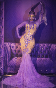 Twotwinstance — robe violette en plumes, Costume <span class=keywords><strong>de</strong></span> fête pour femmes, fête d'anniversaire, chanteur, boîte <span class=keywords><strong>de</strong></span> <span class=keywords><strong>nuit</strong></span>, Sexy, violette - Product Image 3