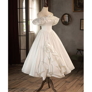 Nuevo <span class=keywords><strong>Vestido</strong></span> de Novia Moderno de Talla Grande 2025, Estilo Princesa, Blanco, Satinado, con Volantes, Largo hasta el Suelo, Elegante <span class=keywords><strong>Vestido</strong></span> de Gala con Encaje Floral - Product Image 4