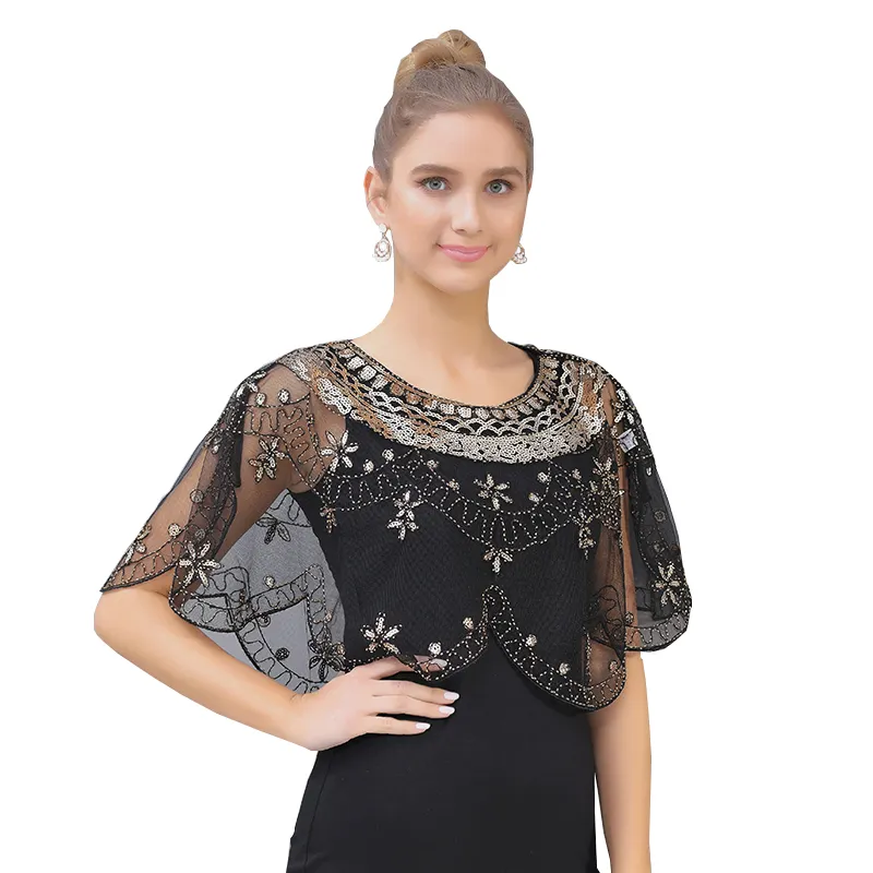 Exquisite women's new mesh embroidered round neck pullover sleeveless wedding dress cover up shawl