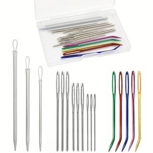 Aiguilles à tricoter et à coudre portables en plastique, simples, colorées, à gros yeux, courbées, en boîte, pour accessoires de couture - Product Image 2