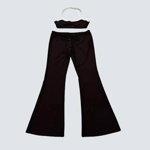 Ensemble pantalon évasé et débardeur color block pour femme – Top court sexy dos nu et pantalon long à cordon de serrage pour le streetwear et le fitness - Product Image 6