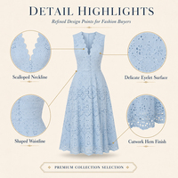 Robe midi élégante à œillets, col en V festonné, taille cintrée, coupe trapèze, mode féminine haut de gamme, vente en gros B2B personnalisée