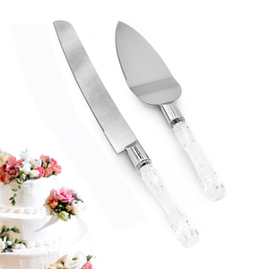 Cortador divisor de pasteles de plástico, juego de servidor profesional, cuchillo de plata y soporte de madera redondo con tapa de bloqueo de tres bordes - Product Image 2