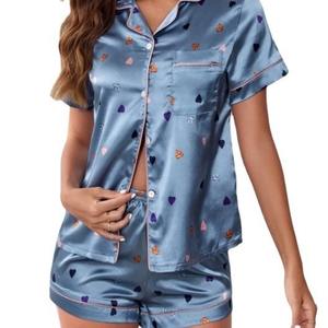 Alta calidad de moda Simple <span class=keywords><strong>Casual</strong></span> suelto cómodo pantalones cortos de manga corta pijama conjunto de dos piezas conjunto de traje de Casa Sexy para mujer - Product Image 5