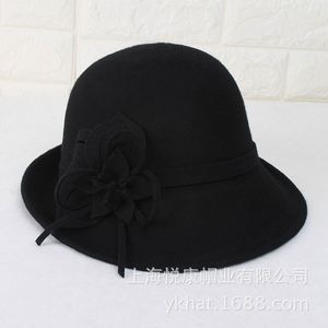 Women Elegant Autumn Winter Wool Felt Cloche <b>Hat</b> Casual Fashion Wool Felt Bucket <b>Hat</b> with Floral Accent - Product Image 6