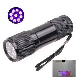 Tasche 395nm Taschenlampe Aluminium legierung Schwarz UV Taschenlampe Mini Tragbare Taschenlampe 9 UV LED Taschenlampe Logo Anpassung Taschenlampe