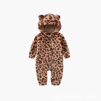 Combinaison Bébé 2026 à Capuche Imprimé Léopard, Fermeture Éclair, Super Mignonne, en Polaire Peluche, Combinaison Chaude pour Garçons et Filles