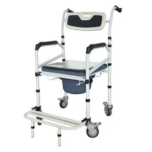 Wheeled <b>Commode</b> Chair Four-Wheeled <b>Folding</b> Toilet Chair For Disabled Indoor Use High Carbon Steel Material - Product Image 1