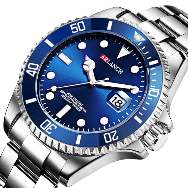 ARLANCH Brand Hot Selling Men's Red Blue Green Water Ghost Watch Stainless Steel Casual Luminous Calendar Men's Watch Waterproof