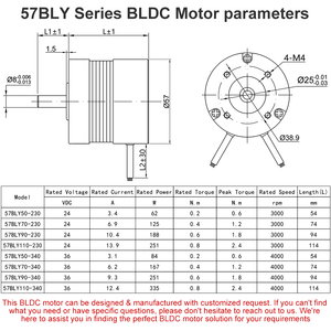 Motor sin Escobillas BLDC 57BLY de 3 Fases, 50W, 62W, 100W, 125W, 188W, 200W, 250W, 300W, 400W, 3000rpm, 4000rpm, 24V, 36V, Alto Torque y Alta Eficiencia - Product Image 2