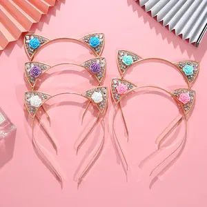 Diadema con Orejas de Gato para Mujer, Diadema de Aleación de Cristal, Accesorios PARA EL Cabello, Novedad Europea y Americana