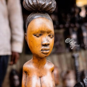 Sculpture artisanale authentique africaine en bois RENART AFRIKAN, art tribal congolais pour le bureau - Product Image 1