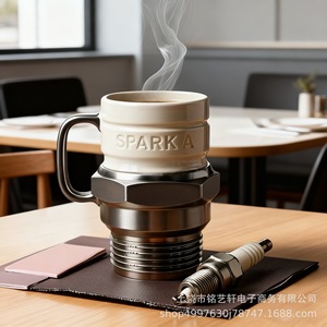 Mug créatif V8/V6 en résine, artisanat de haute qualité, ornement de moteur mécanique de niche au design sophistiqué - Product Image 4
