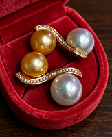 Boucles d'oreilles en argent 925 Universe Dual Pearl avec perles dorées d'eau de mer et perles Edison d'eau douce
