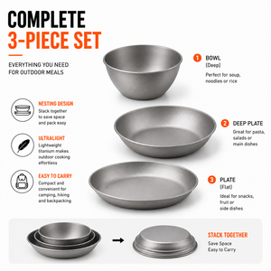 Customize Ultralight TA1 Titanium <b>Bowl</b> <b>Plate</b> Dish Set <b>Camping</b> Tableware Nesting Mess Kit Backpacking Hiking Outdoor Cooking - Product Image 2
