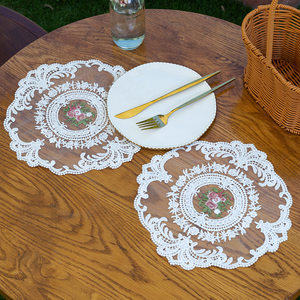 Vintage <b>Lace</b> Placemat Round Embroidered Floral Design Home Table Decor <b>White</b> - Product Image 2