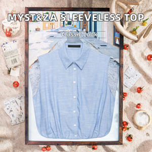 Women's Light Blue Sleeveless <b>Linen</b> Button Down Crop Shirt Casual Solid Collar <b>Top</b> Spring Summer Regular Fit - Product Image 2