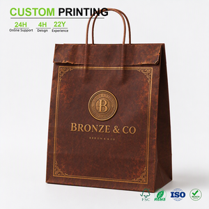 <span class=keywords><strong>Sac</strong></span> en papier personnalisé imprimé avec médaillon doré et poignée en cordon torsadé pour spiritueux et emballages <span class=keywords><strong>de</strong></span> vente au détail <span class=keywords><strong>de</strong></span> boutiques – Vente en gros - Product Image 1