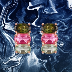 Boucles d'oreilles tendance en argent sterling 925 plaqué or rose avec tourmaline ovale trois couleurs UM Jewelry pour femme, idéales pour un anniversaire - Product Image 1