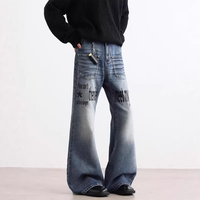 Jeans évasés streetwear pour hommes de haute qualité, imprimé lettres vintage, coupe large, en denim extensible avec poches décoratives