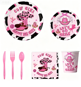 Juego de Platos, Vasos, Servilletas y Artículos de Mesa Desechables de Papel con Diseño de Botas Vaqueras Rosas DAMAI para Halloween - Product Image 4