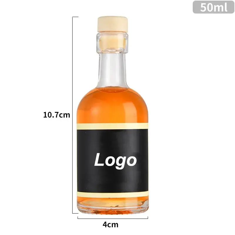 Manufacturer 50ml 100ml Clear Glass Bottles for Vodka Liquor Gin Rum Tequila Whisky Brandy Cork Screen Printing Surface