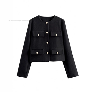 Manteau en laine court à col rond de style français pour femme, nouvelle collection pour la mode d'automne - Product Image 5