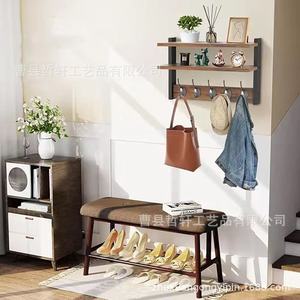 Wooden <b>Wall</b> Mounted Storage Rack 3 Tier With <b>Hooks</b> For Entryway Living Room Bathroom Multipurpose Easy Install - Product Image 1