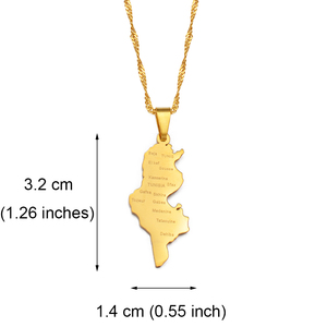 Collana con Ciondolo Mappa della Tunisia e <span class=keywords><strong>Nomi</strong></span> delle Città, Gioiello in Acciaio Inossidabile Argento per Uomini, Donne e Ragazze, Ideale per Feste # 214321 - Product Image 3
