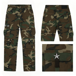 Jean Cargo Camouflage Homme Multi-Poches Broderie Étoile Coupe Droite Ample Streetwear Tendance Décontracté Quotidien Mode Extérieur JEA - Product Image 5