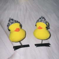Belle drôle cheveux accessoires Kawaii à lunettes canard pince à cheveux enfants filles en peluche petit canard jaune avec des lunettes printemps épingle à cheveux