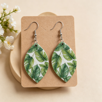 Boucles d'oreilles personnalisées double face par sublimation, motif feuille, finition ultra brillante, faites à la main, écologiques, en bois, fournitures pour bijoux à crochet