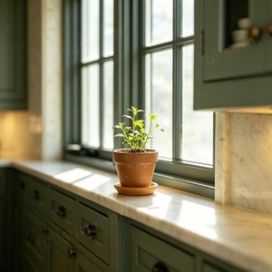 Armoires de cuisine en bois massif peintes en vert sauge, style ferme rustique, avec design de <span class=keywords><strong>plafond</strong></span> en bois naturel - Product Image 5