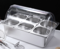 Peralatan Dapur Komersial Terbaik XY, Penghangat Makanan Buffet Bain Marie Multi Kompartemen Stainless Steel Dengan Tutup Transparan