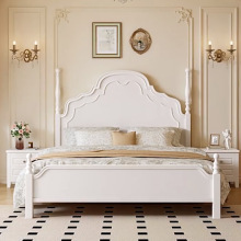 French Solid Wood 1.8m <b>Double</b> <b>Bed</b> Master Bedroom 1.5m Cream Style Pure White Princess American Storage <b>Bed</b> - Product Image 5
