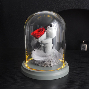 Carino Lightup orso cupola di vetro rosa conservato per sempre vera rosa fiore in vetro cupola di san valentino festa della mamma regalo di natale - Product Image 4