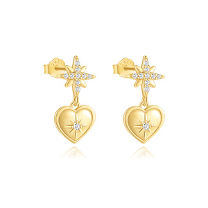 Boucles d'oreilles tendance en argent 925 avec pampilles, chaîne, cœur et étoile pour fille - Product Image 1
