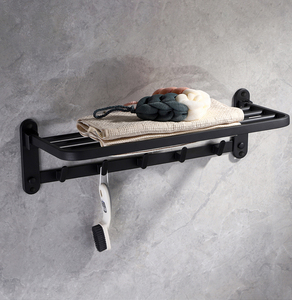 Thời trang màu đen và màu xám thép không gỉ Khăn Treo tường-gắn ráp phòng tắm kệ với Hooks cho lưu trữ hiển thị - Product Image 1