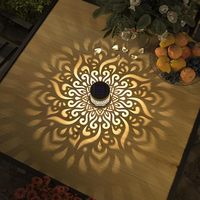Lámpara Decorativa de Exterior con Energía Solar, Diseño Mandala, de Hierro, IP54, Recargable, LED 2700K, Blanco Cálido, 1W, Impermeable, con Doble Interruptor de Luz