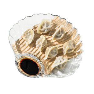 Wishome <span class=keywords><strong>Assiette</strong></span> à raviolis <span class=keywords><strong>en</strong></span> <span class=keywords><strong>verre</strong></span> <span class=keywords><strong>en</strong></span> forme de coquille avec <span class=keywords><strong>compartiment</strong></span> intégré pour sauce, plat de service élégant pour raviolis et apéritifs - Product Image 3