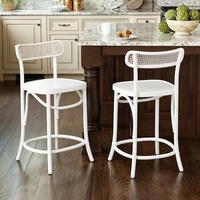 Tabouret de bar en bois pour café, restaurant, cuisine, avec coussin blanc et accoudoirs