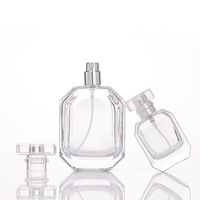 Botol Parfum Kaca Bentuk Tidak Beraturan Custom Pabrik 30ml 100ml Isi Ulang Heksagonal Transparan Pompa Semprot Penutup Akrilik