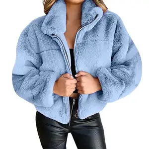 Women Fluffy Faux Fur Coats Jackets Solid Thick Winter Jacket Fashion Zipper Soft Plush Causal Coat