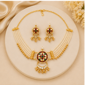 Flower Pattern 22K Gold <b>Necklace</b> and Earring <b>Set</b> with Freshwater <b>Pearl</b> and Crystal Rhinestone for Women Wedding Jewelry - Product Image 6