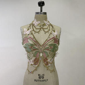 Wanita seksi rantai kristal kupu-kupu bordir tanpa lengan Backless dapat disesuaikan atasan pendek Ultra musik Prom - Product Image 3