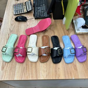 W Wholesale European&amp;American Women's Flat Shoes New Flat <strong>Beef</strong> <strong>Tendon</strong> Sole Fashion Buckle Women's slippers - Product Image 2